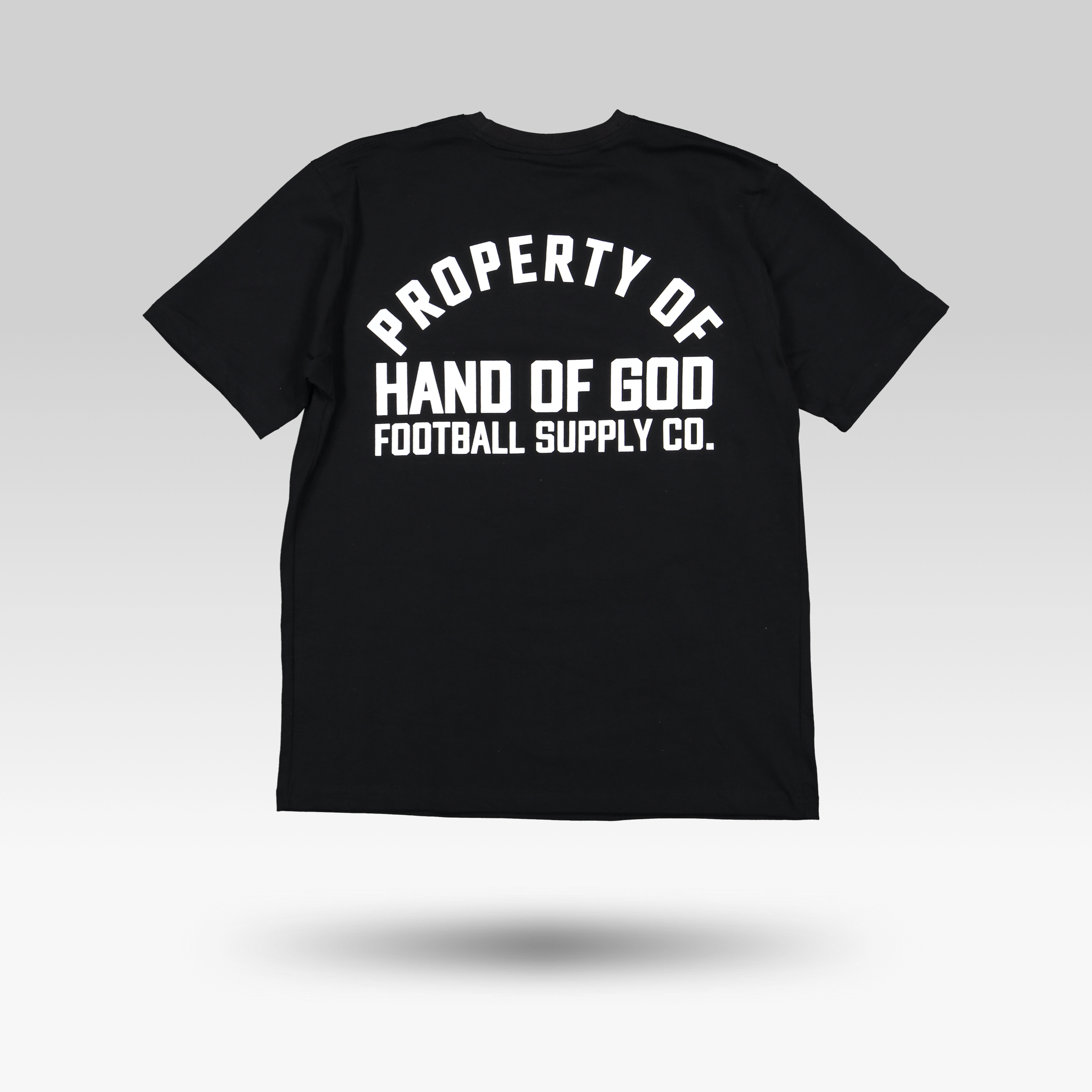 Property of Hand of God Football Supply Co. Black T-Shirt